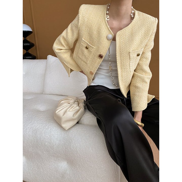 Damen eleganter Schnitt Jacke aus strukturiertem Material mit praktischen Taschen Drune