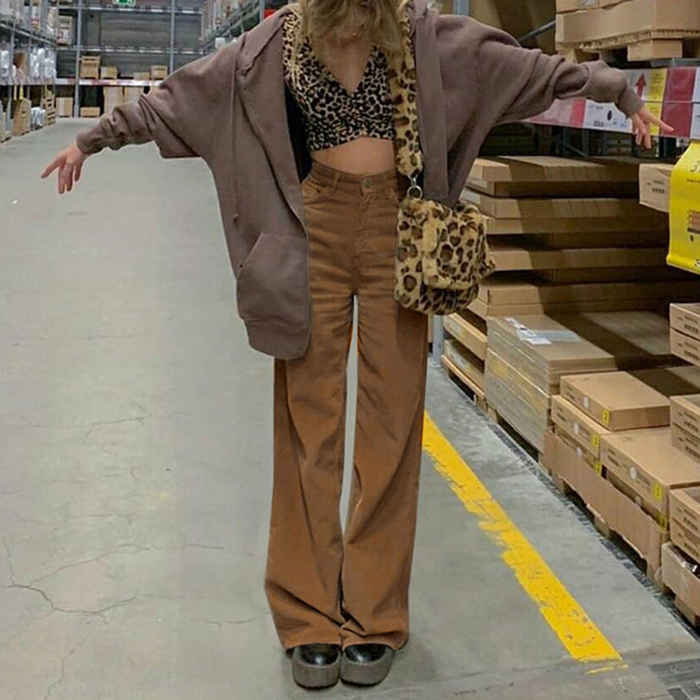 Damen Hochtaillierte weite Bundhose im Retro-Stil Drune