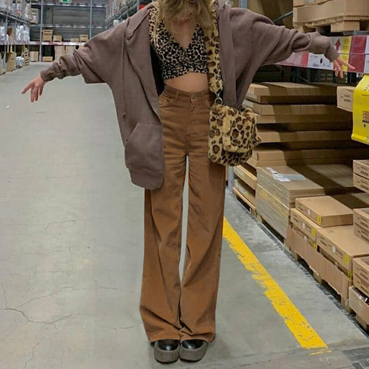 Damen Hochtaillierte weite Bundhose im Retro-Stil Drune