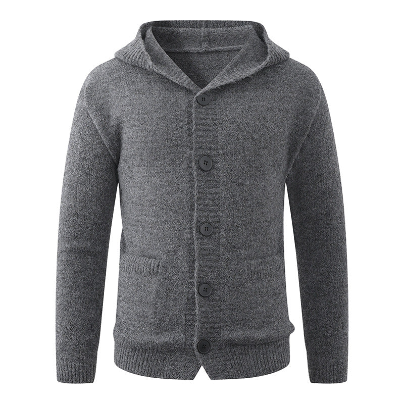 Herren Kapuzen-Strickcardigan aus Thermo-Feinstrick mit durchgehender Knopfleiste und Eingrifftaschen Drune