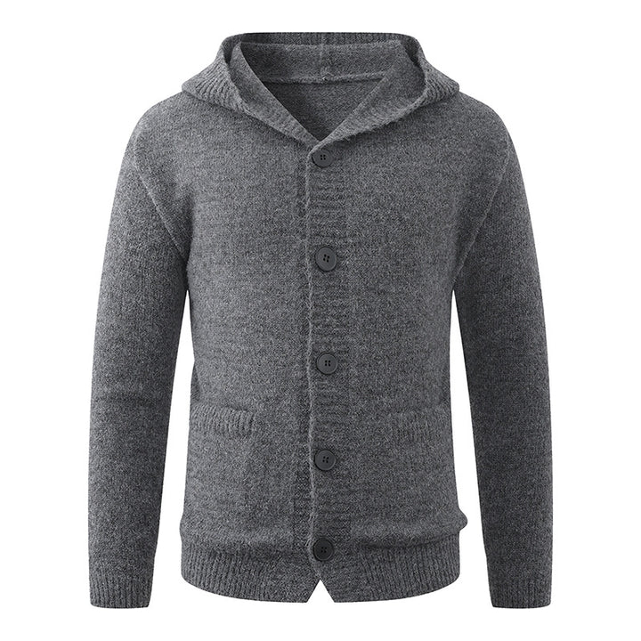 Herren Kapuzen-Strickcardigan aus Thermo-Feinstrick mit durchgehender Knopfleiste und Eingrifftaschen Drune