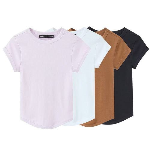 Damen hochwertiges, figurbetontes Basic-T-Shirt mit feiner Rippstruktur Drune