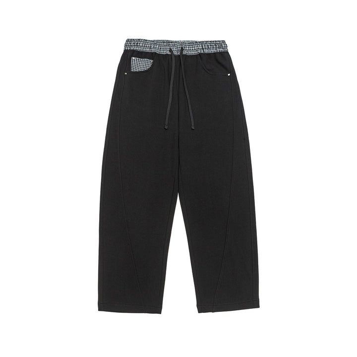 Damen Verkürzte Relaxed-Jogginghose mit elastischem Kordelbund, Karodetail und Ziernähten Drune