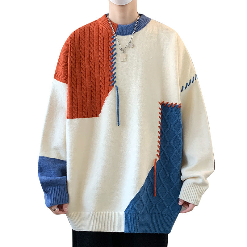 Unisex nan strukturierter Oversize-Strickpullover mit Zopfmuster und dekorativer Steppnaht Drune