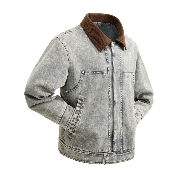 Herren wattierte Jeansjacke mit Cordkragen, Druckknopfleiste und praktischen Seitentaschen Drune