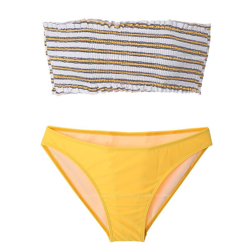 Damen Bandeau-Bikini-Set mit dekorativem Rüschendesign und hoch geschnittenem Unterteil Drune