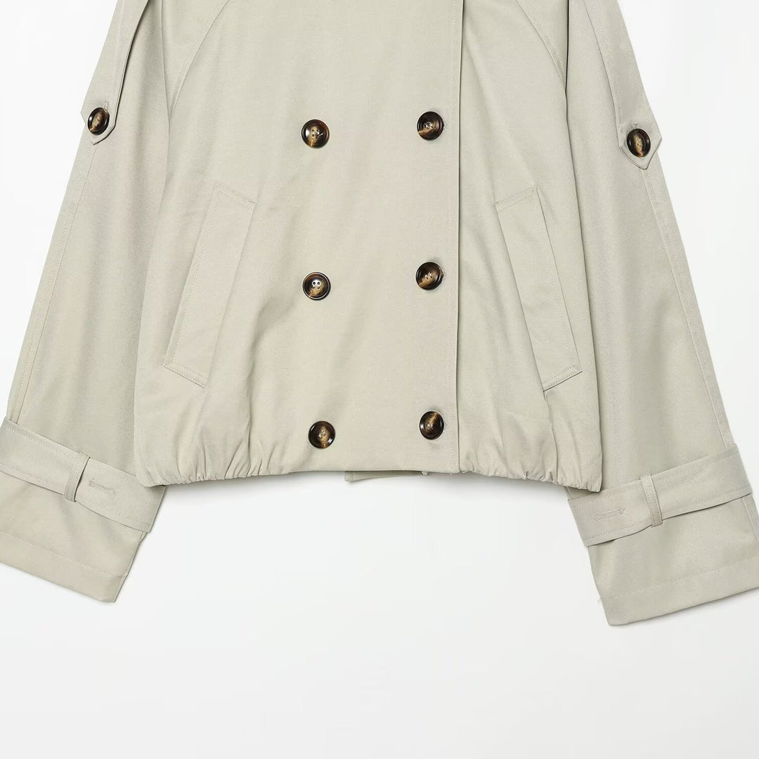 Damen Cropped-Trenchcape mit hohem Funnelkragen und Schulterriegeln Drune