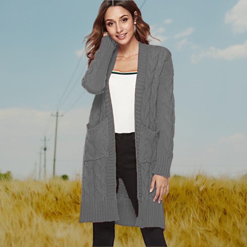 Damen Grobstrick Cardigan mit elegantem Zopfdesign und praktischen Taschen Drune