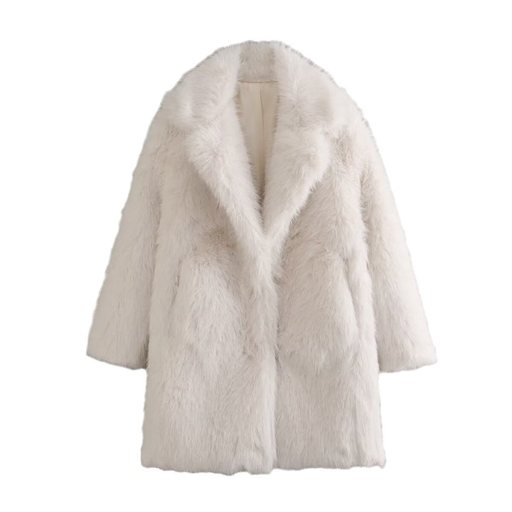 Damen nan luxuriöser Kunstfellmantel mit Schalkragen, mittellanger Silhouette und verdeckten Eingrifftaschen Drune