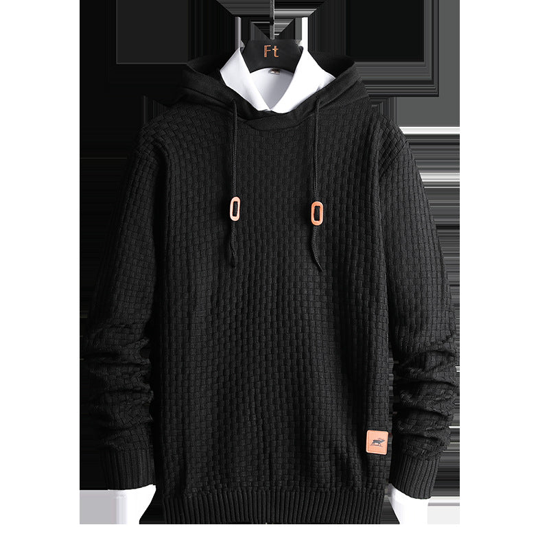 Herren Strukturiertes Kapuzenstrick-Pullover mit Reliefstruktur Drune