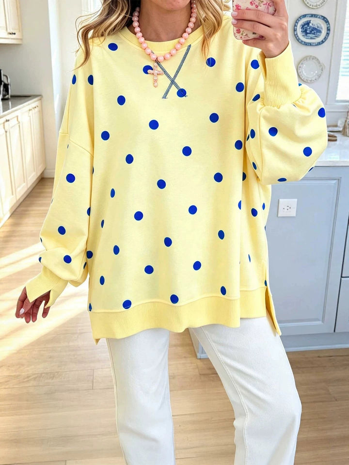Damen Oversize-Sweatshirt mit Polka-Dot-Print und Ballonärmeln Drune