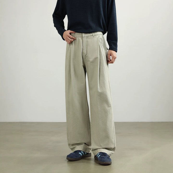 Damen Bundfalten-Hose mit elastischem Taillenbund und weitem Bein Drune