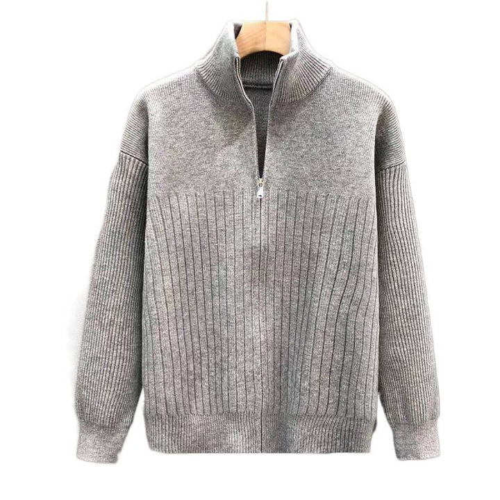 Herren Oversize Feinstrick-Pullover mit halbem Reißverschluss und markanter Rippenstruktur Drune