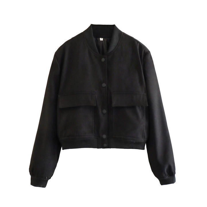 Damen kurze Bomberjacke mit Leopardenprint, Rippbündchen & Pattentaschen Drune