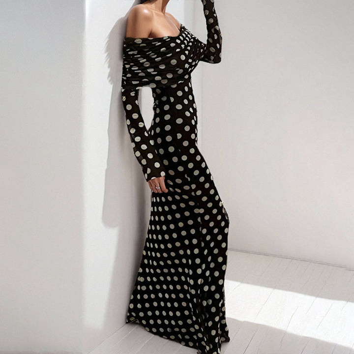 Damen Elegantes Maxikleid mit off-shoulder Design und modischem Polka-Dot-Muster Drune