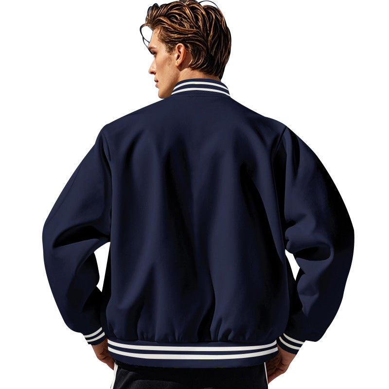 Herren nan schlanke Collegejacke im Collegestil mit Druckknopfleiste und kontrastierenden Rippbündchen Drune