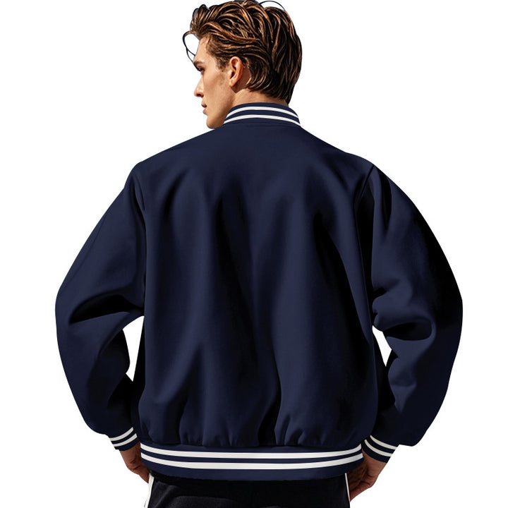 Herren nan schlanke Collegejacke im Collegestil mit Druckknopfleiste und kontrastierenden Rippbündchen Drune