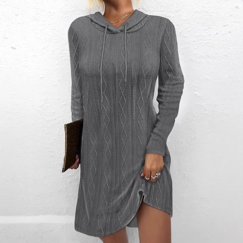 Damen Kapuzenpullover Kleid mit strukturiertem Strickmuster Drune