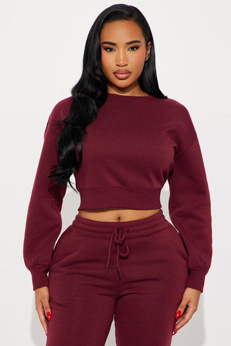 Damen cropped Sweatshirt mit überschnittenen Schultern und breitem Saum Drune