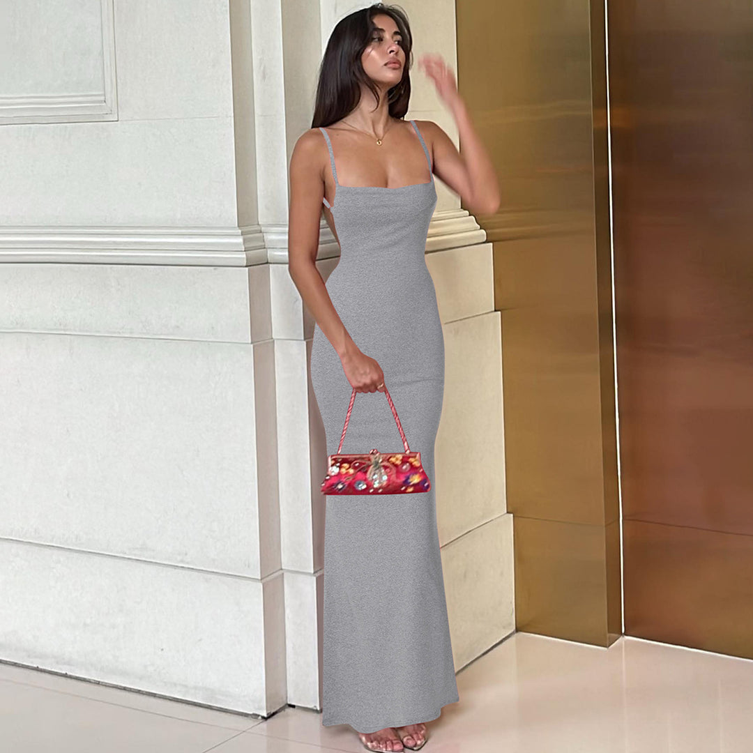 Damen Figurbetontes Langkleid mit schmalen Spaghetti-Trägern Drune