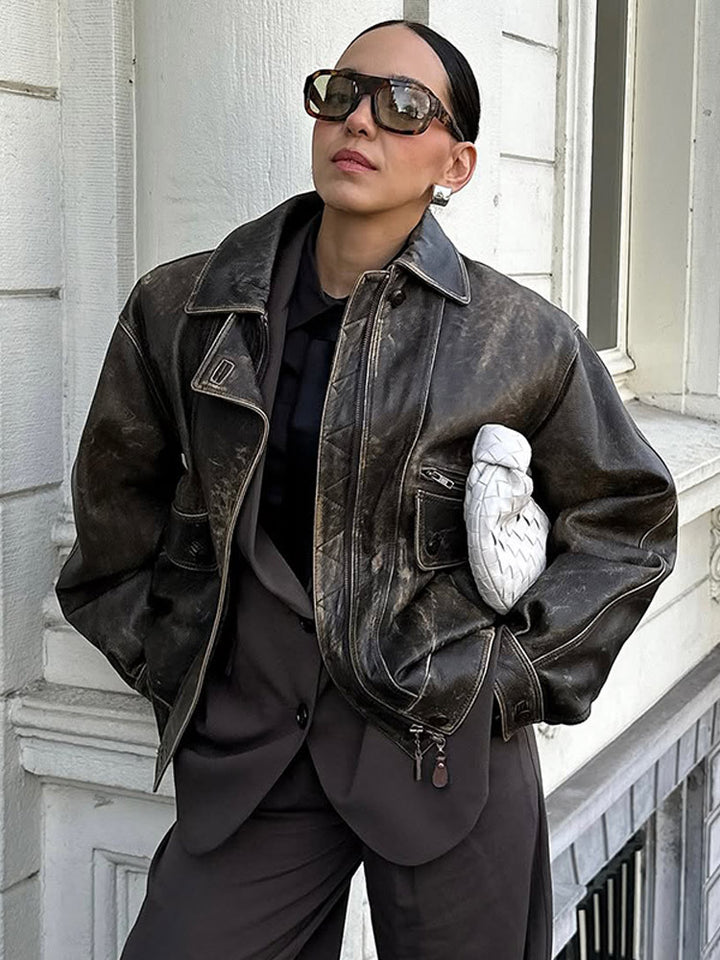 Damen lässige Bikerjacke aus hochwertigem Leder Drune