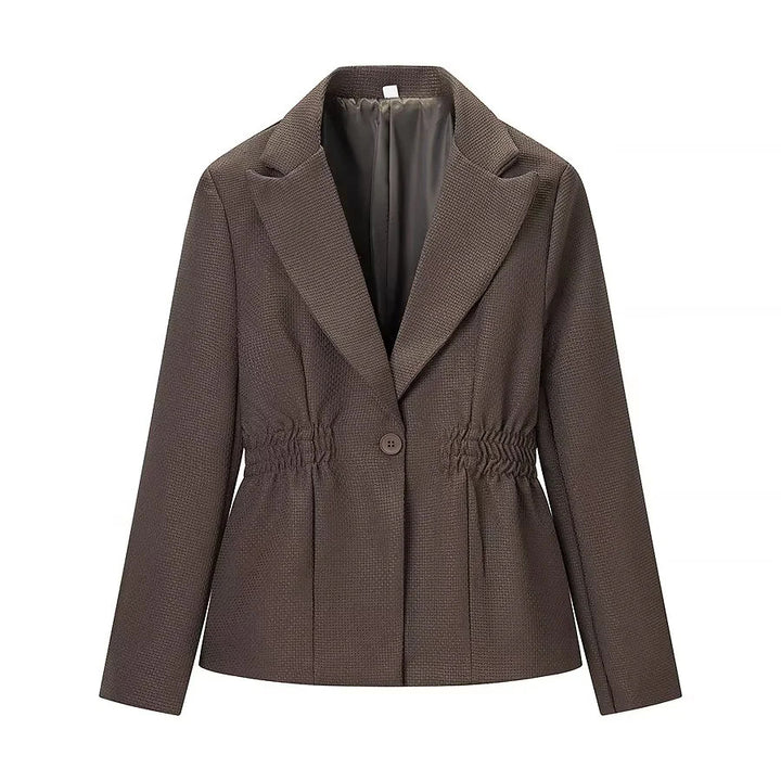 Damen nan taillierter Reversblazer mit elastischem Taillenzug, einreihiger Knopfleiste und stepptem Strukturstoff Drune