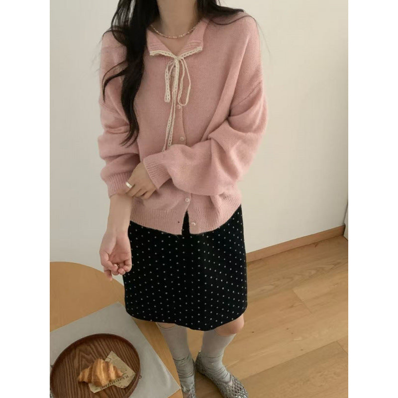 Damen Knopf-Cardigan mit romantischem Kordelzug Drune