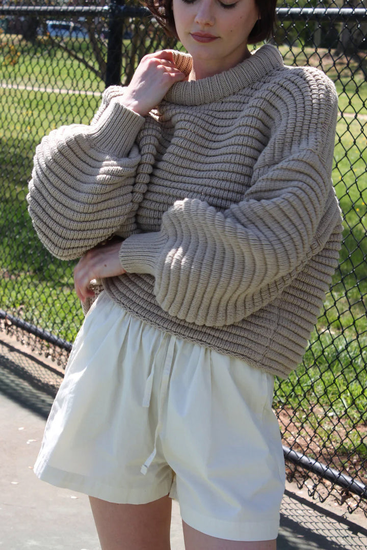 Damen gestrickter Oversized Pullover mit kuscheligem Stehkragen und weitem Schnitt Drune