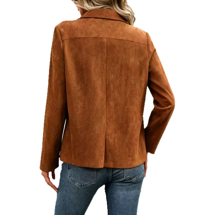Damen Kurzblazer in Velourslederoptik mit Wasserfallkragen und taillierter Silhouette Drune