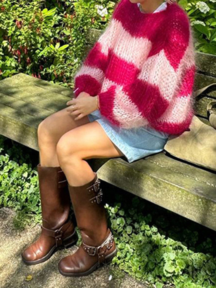 Damen Strickpullover mit oversized Schnitt und farbigen Blockstreifen Drune