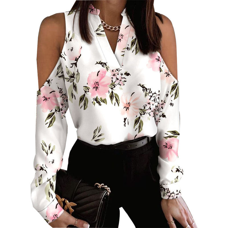 Damen Bluse mit schulterfreier Verarbeitung und floralem Druck Drune