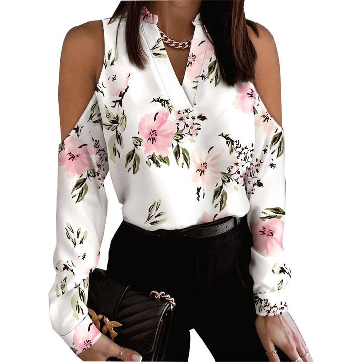 Damen Bluse mit schulterfreier Verarbeitung und floralem Druck Drune