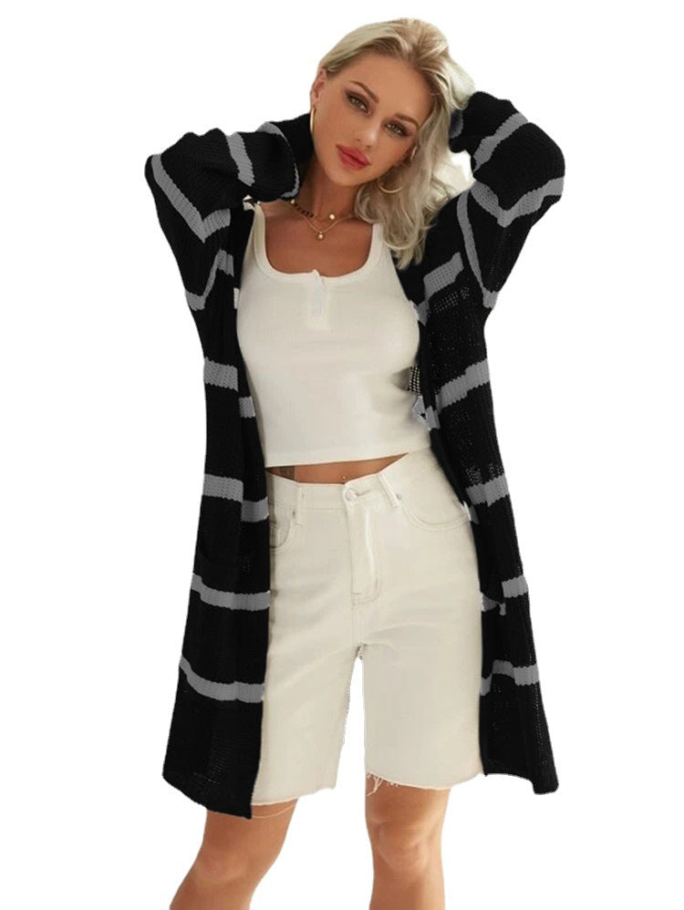 Damen langer Strick cardigan mit modernen Streifen Drune