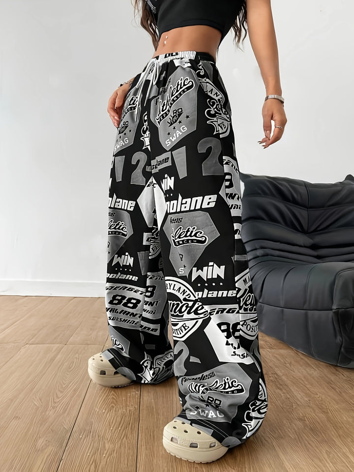Damen Modische Freizeithose mit auffälligem Print und elastischem Bund Drune