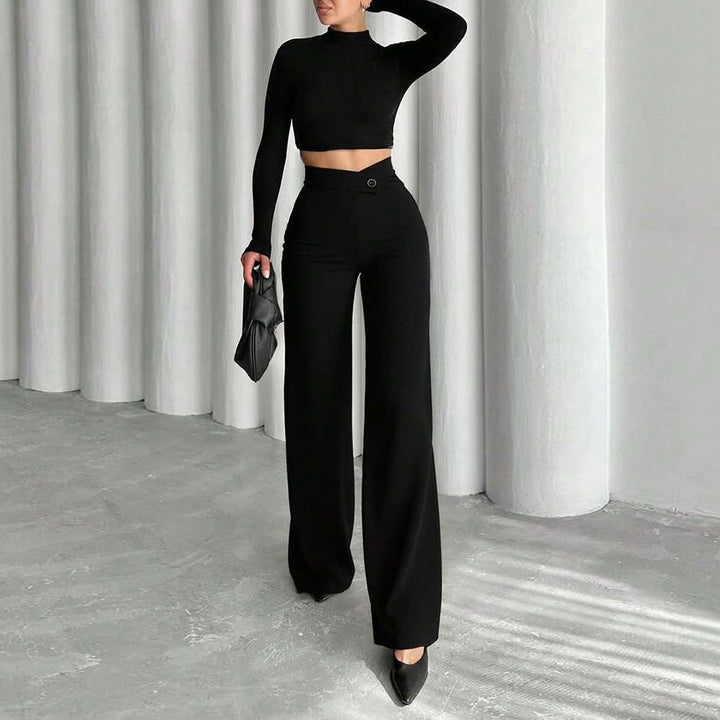 Damen High-Waist Palazzo-Hose mit weitem Bein und tailliertem Bund Drune
