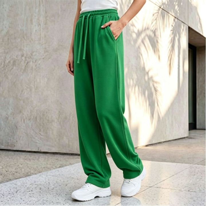 Damen nan weite Loungepalazzo-Hose mit hohem Komfortbund, Kordelzug, seitlichen Eingrifftaschen und dekorativer Seitennaht Drune
