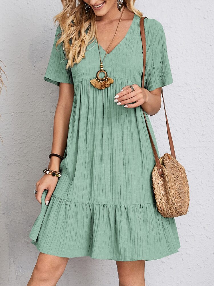 Damen lässiges Viskose-Kleid mit Raffungen und weitem Saum Drune