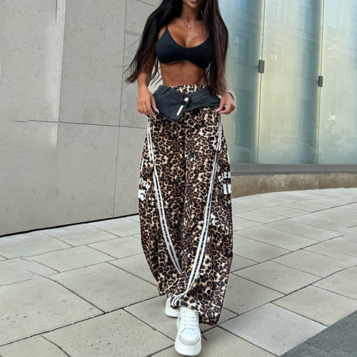 Damen Lässige und luftige Leopard Druck Freizeithose Drune