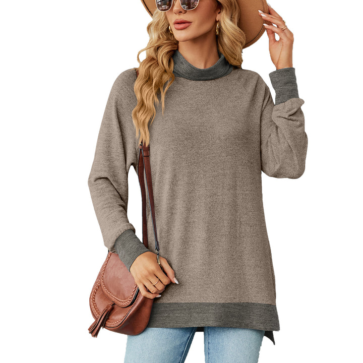 Damen Oversized Pullover mit hohem Kragen und Kontrastärmel Drune