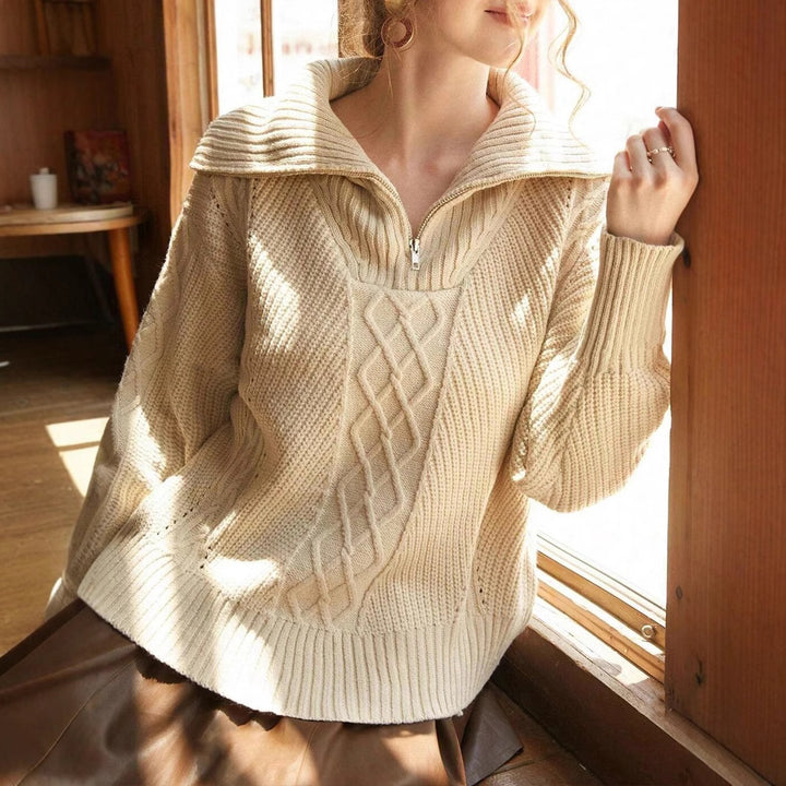 Damen Strickpullover mit hohem Kragen und Zipper Drune