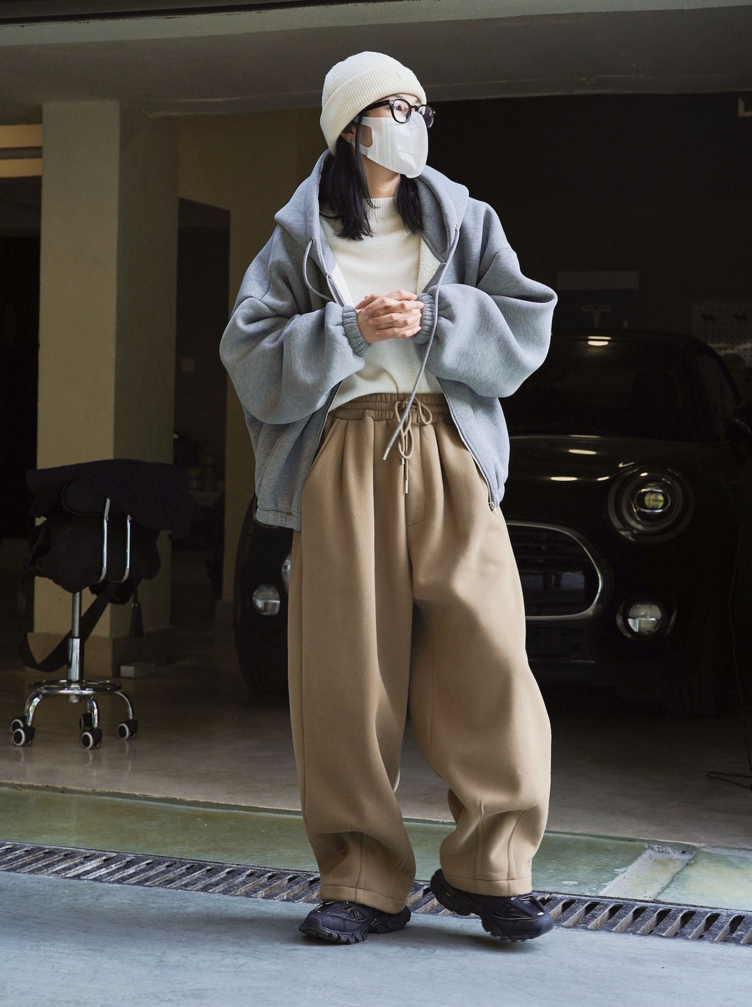 Damen Bequeme Oversized-Hoodiejacke mit großzügigen Taschen und Kordelzug Drune