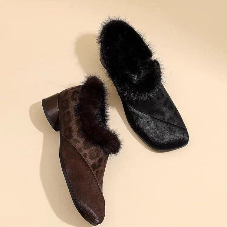 Damen Elegante Mokassins mit Fellbesatz Drune