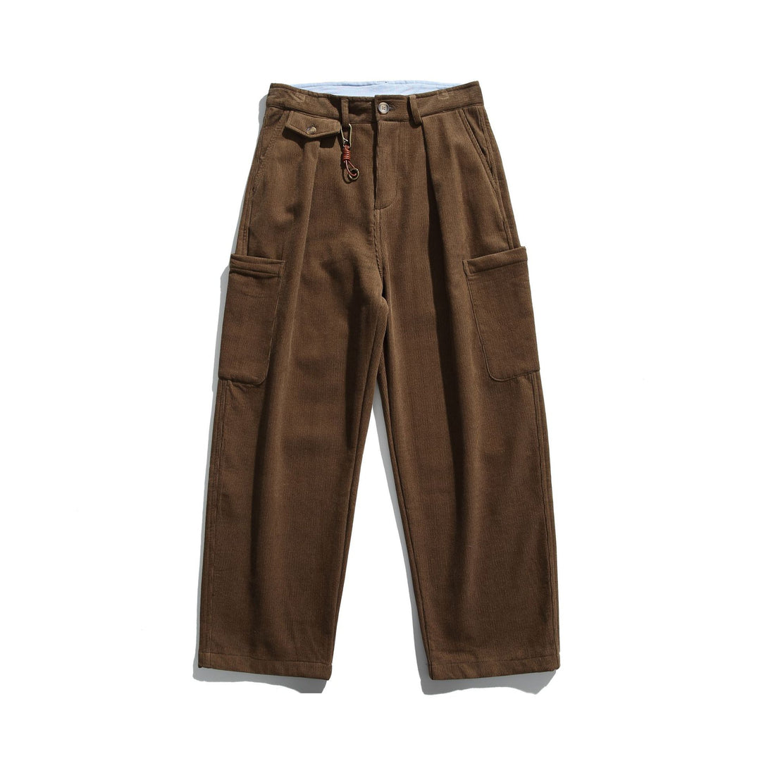 Herren Cord‑Cargo‑Hose mit hoher Taille, weitem Bein und aufgesetzten Pattentaschen Drune