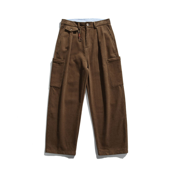 Herren Cord‑Cargo‑Hose mit hoher Taille, weitem Bein und aufgesetzten Pattentaschen Drune