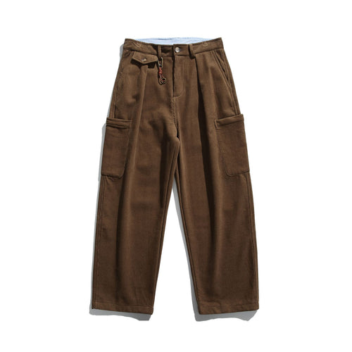 Herren Cord‑Cargo‑Hose mit hoher Taille, weitem Bein und aufgesetzten Pattentaschen Drune