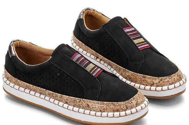 Damen Komfort-Slip-On-Sneaker aus Veloursleder mit elastischem Mehrstreifen-Dehnband und geflochtenem Espadrille-Detail Drune