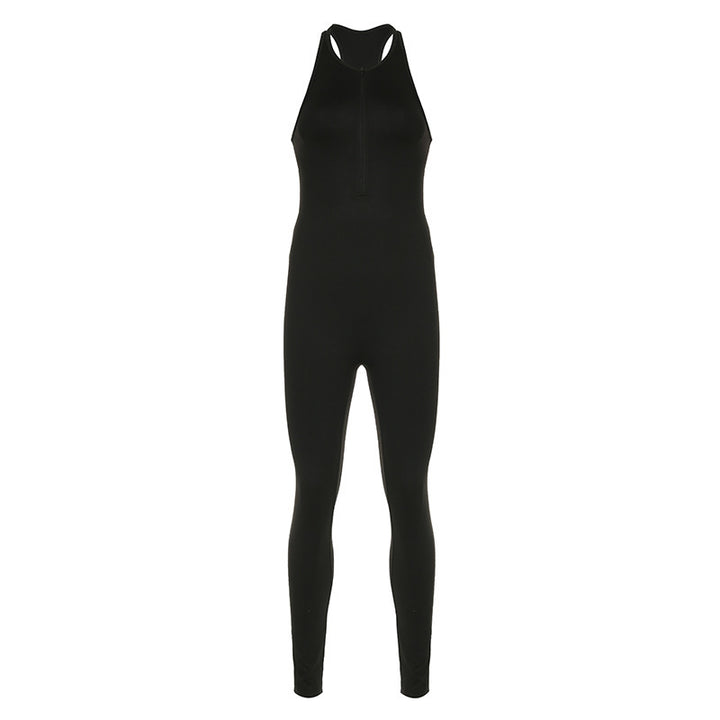 Damen Sportlicher einteiliger Bodysuit mit hohem Kragen und Reißverschluss Drune
