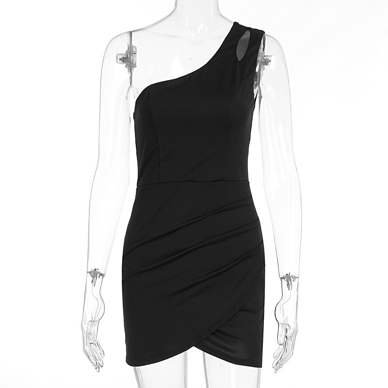 Damen Einseitig Schulterfreies Minikleid mit Raffung und Figurformendem Schnitt Drune