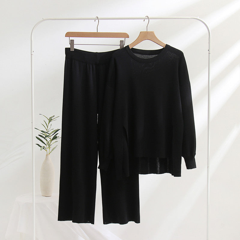 Damen lässiges Strickoberteil und Hose Set Drune