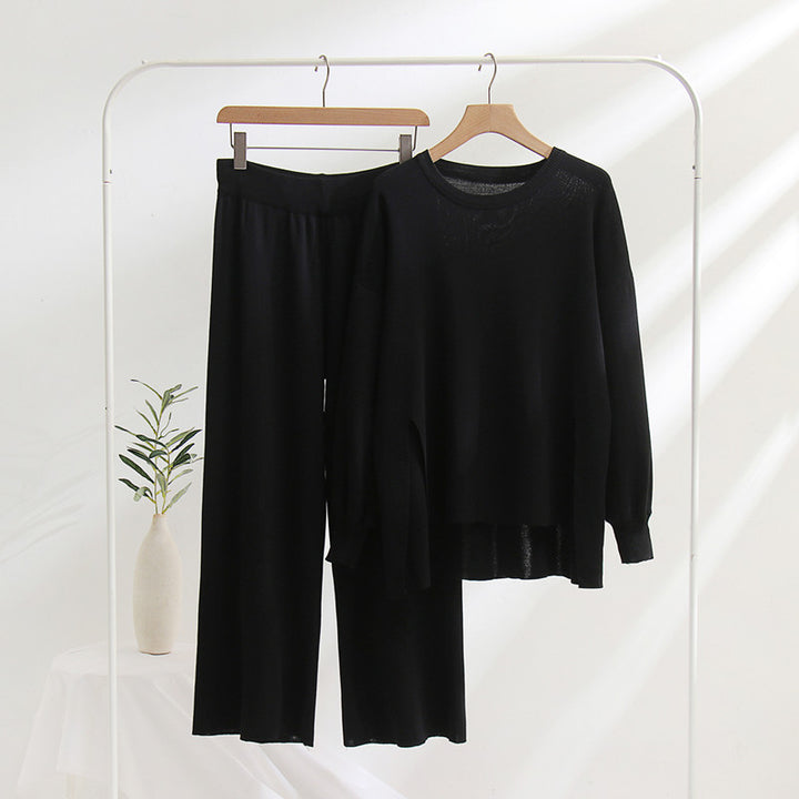 Damen lässiges Strickoberteil und Hose Set Drune